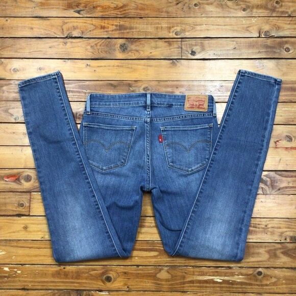 LEVI’S 711 jeans mid rise skinny flattering body hugging stretchy blue denim 27 - Picture 3 of 13